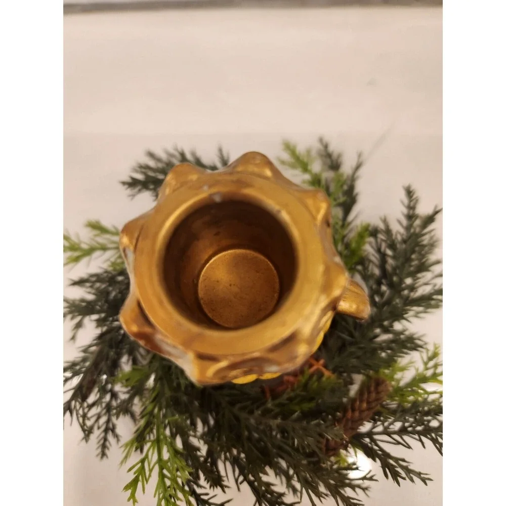 Vtg Caffco Praying Angel Crown Ceramic Tapered Candle Holder Japan Gold W/wreath